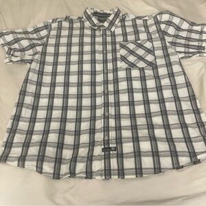 South Pole Mens 4XL Gray White Plaid Short Sleeve Button Up Pocket Casual Shirt